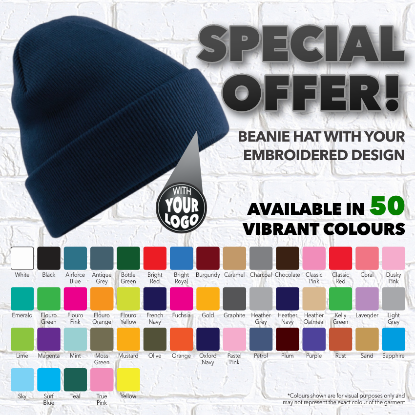 Beanie Hat with your Embroidered Design - SPECIAL OFFER